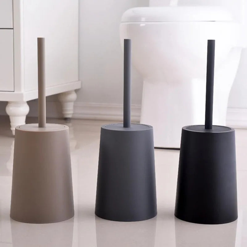 Modern toilet brush with elegant lid and cleaning accessories