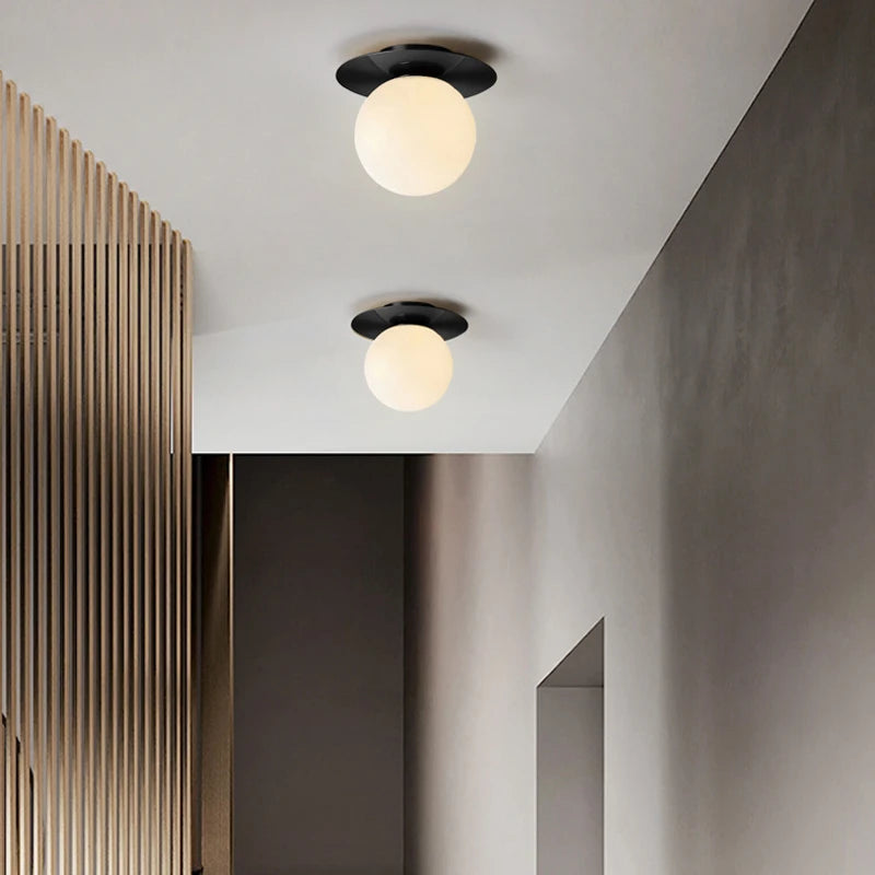 Nordic LED ceiling light with frosted glass globe for indoors