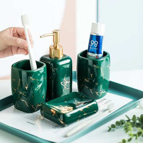 Nordic matte gold ceramic bathroom accessory set - vue 3 sur 11