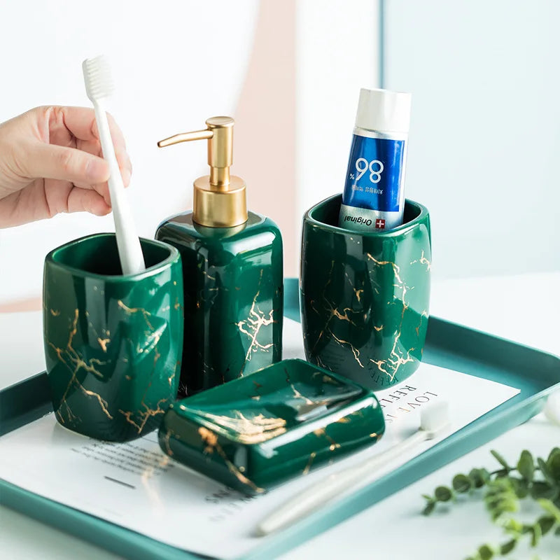 Nordic matte gold ceramic bathroom accessory set - vue 3 sur 11