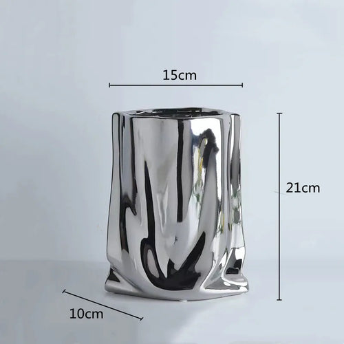 ceramic vase with silver frills for decorative flowers - vue 10 sur 12