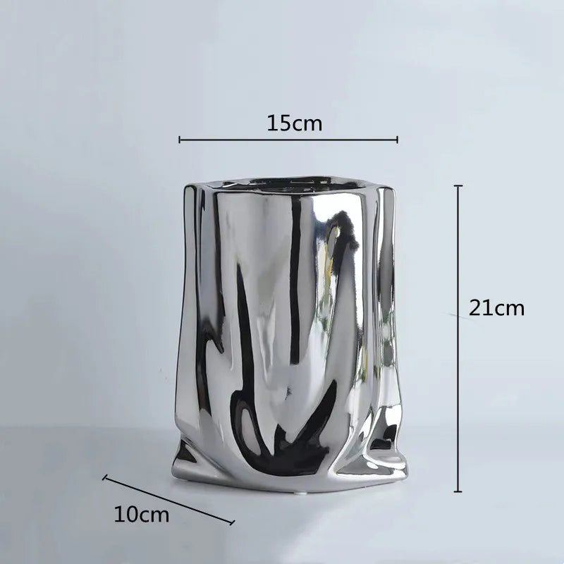 ceramic vase with silver frills for decorative flowers - vue 9 sur 12