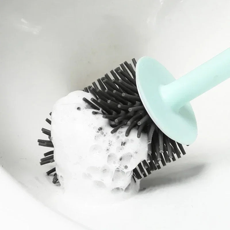 brosse de toilette suspendue en silicone avec manche long et support rapide - vue 5 sur 7