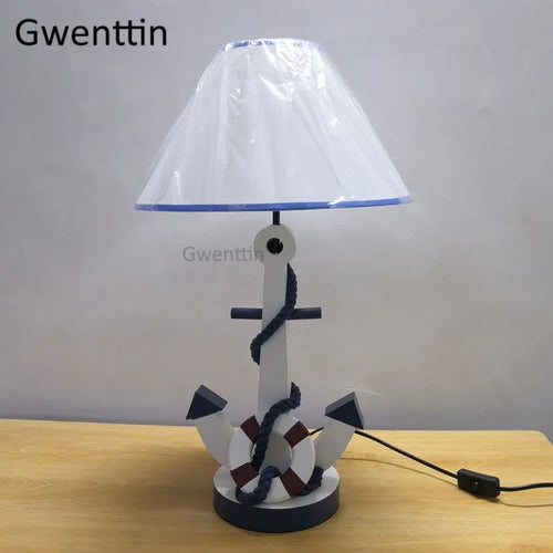 Wooden anchor desk lamp for children's room decor - vue 4 sur 6