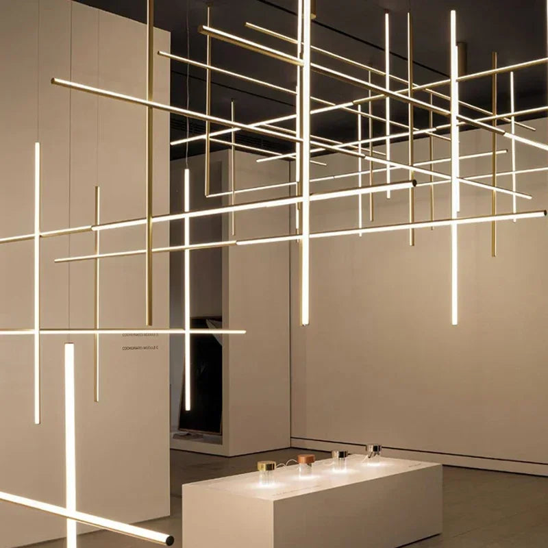 Italian designer tubular LED pendant chandelier - vue 4 sur 15