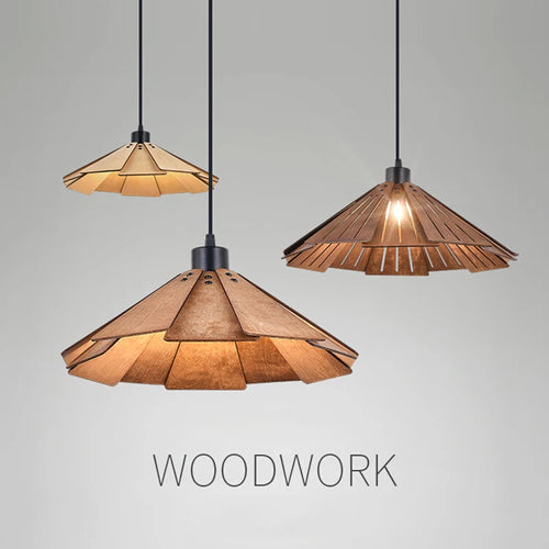 Wabi-sabi wood pendant light with DIY LED fixtures - vue 2 sur 14