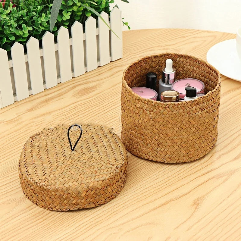 Handmade wicker storage basket for snacks and flowers