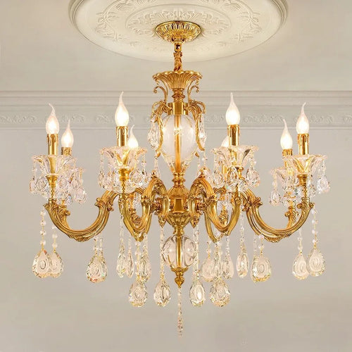 Modern LED crystal and copper chandelier - vue 3 sur 9
