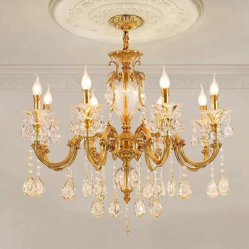 Modern LED crystal and copper chandelier