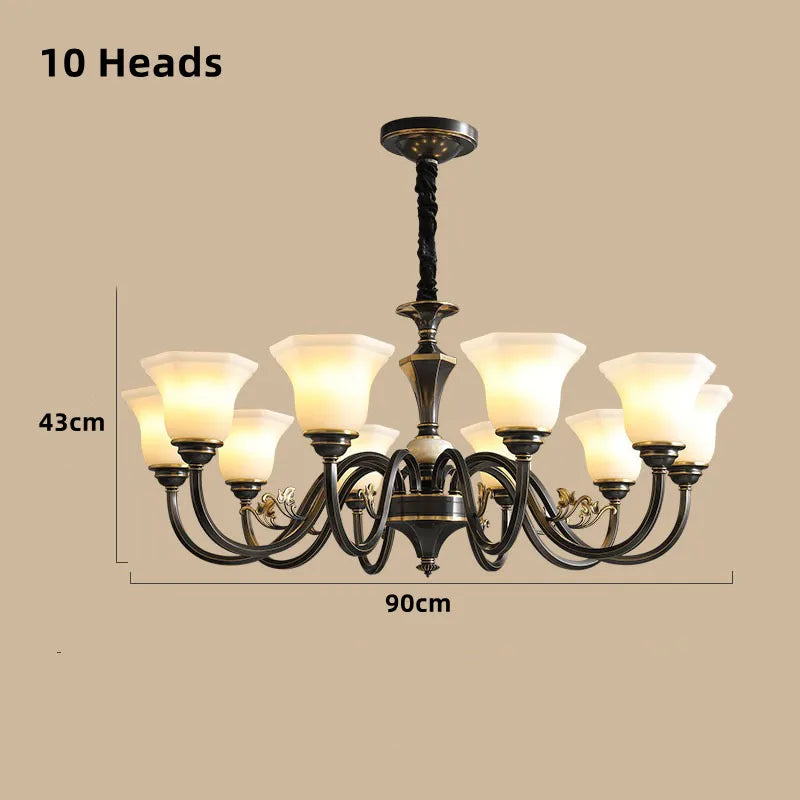 Vintage copper chandelier with frosted glass lampshade - vue 13 sur 20
