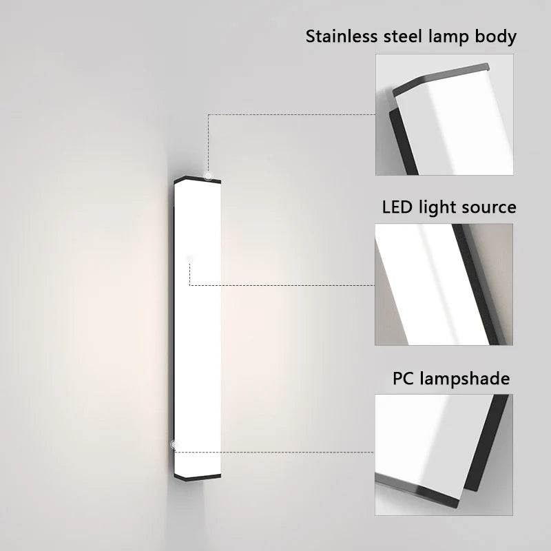 Stainless steel waterproof LED long wall light modern IP65 outdoor garden villa balcony linear wall washer 8 - vue 3 sur 8