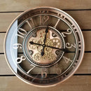 industrial metal wall clock with decorative moving gears