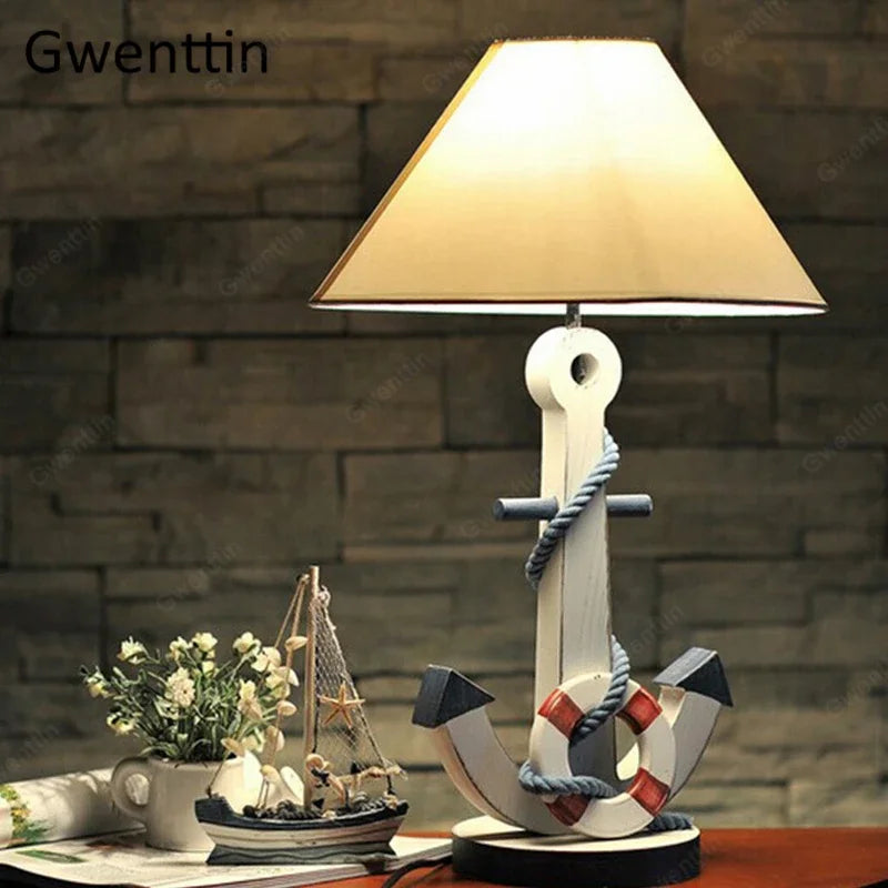 Wooden anchor desk lamp for children's room decor - vue 5 sur 6