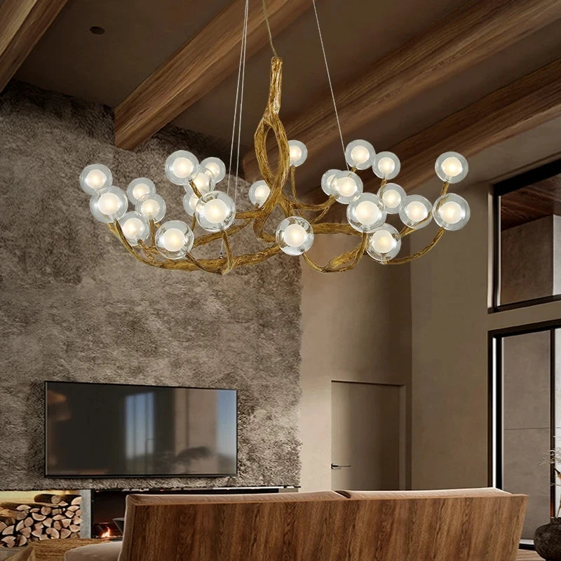 Nordic style resin branch chandelier with glass ball