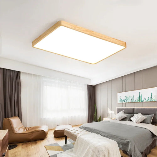 Ultra slim modern ceiling light with remote control in wood and acrylic - vue 4 sur 8