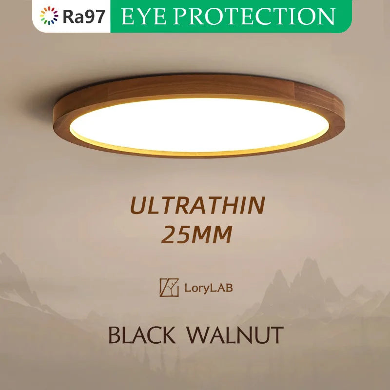 Walnut wood RA≥97, Modern Minimalism Wabi-sabi, Ultra thin eye protection Ceiling light for Living room, Bedroom, Study, Master - vue 1 sur 12