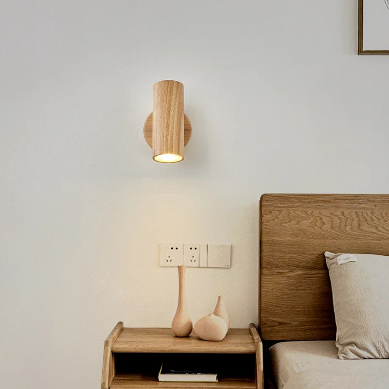applique murale en bois style nordique led rotatif - vue 3 sur 9