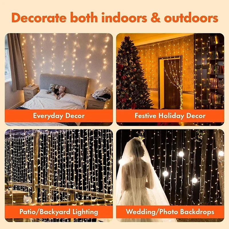 LED curtain string lights USB for festive and celebration decorations - vue 3 sur 9