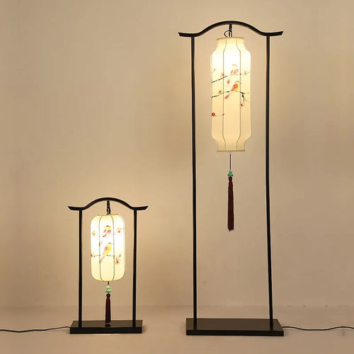 Chinese floor lamp for living room sofa, creative red palace style decorative vertical lamp for bedroom or study, antique floor lamp - vue 2 sur 12