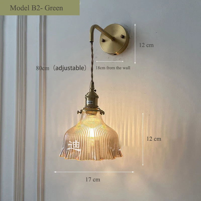 Vintage glass wall light with brass socket - vue 8 sur 21