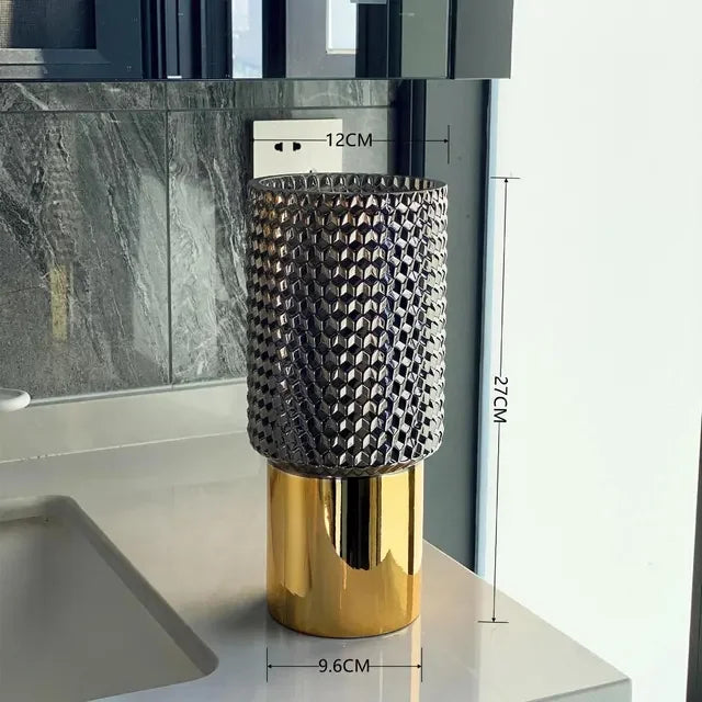 gold glass vase for table decoration and floral arrangement