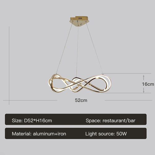Modern LED chandelier with remote control, elegant curved design - vue 12 sur 12