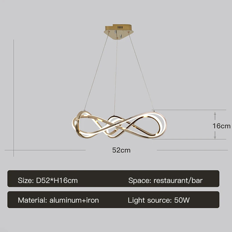 Modern LED chandelier with remote control, elegant curved design - vue 11 sur 12