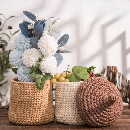 cotton rope storage basket for plants and decorations - vue 2 sur 9