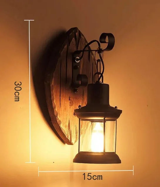 lustre vintage loft en bois avec suspension LED - vue 22 sur 28