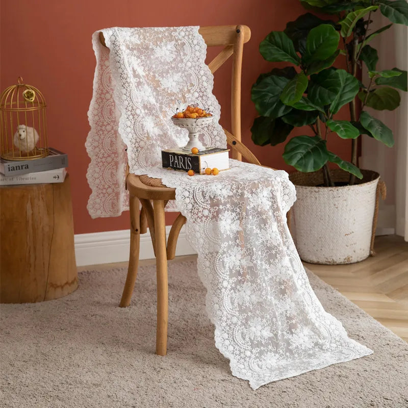 Vintage beige boho floral lace table runner
