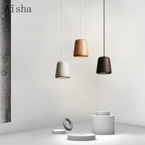 Minimalist solid wood Nordic pendant light for interiors - vue 2 sur 8