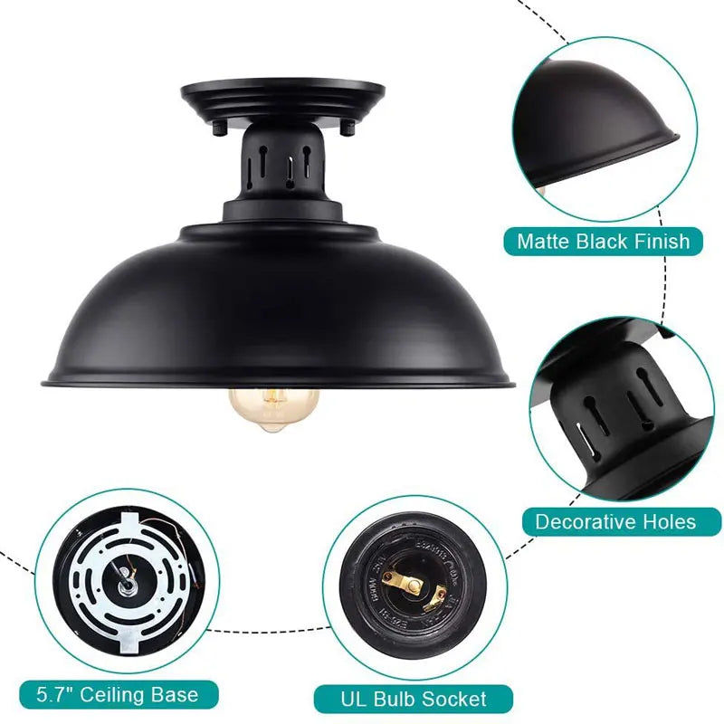 Retro industrial American style ceiling light with iron mesh shade - vue 7 sur 7