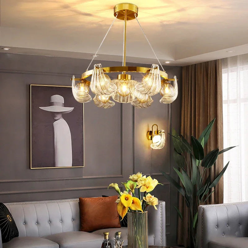 Luxury shell glass chandelier with creative LED lamps