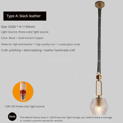 Modern leather chandelier with pendant light and crystal glass - vue 12 sur 14