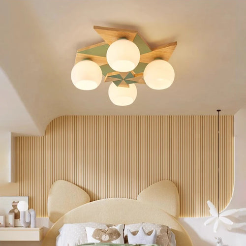 Log windmill ceiling light for children's room nordic retro style - vue 3 sur 9
