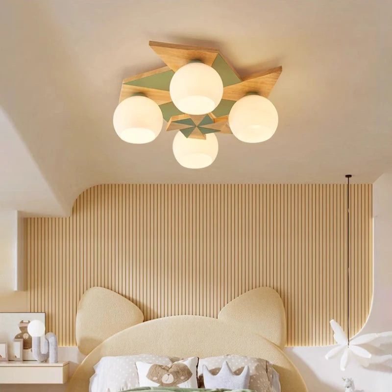 Log windmill ceiling light for children's room nordic retro style