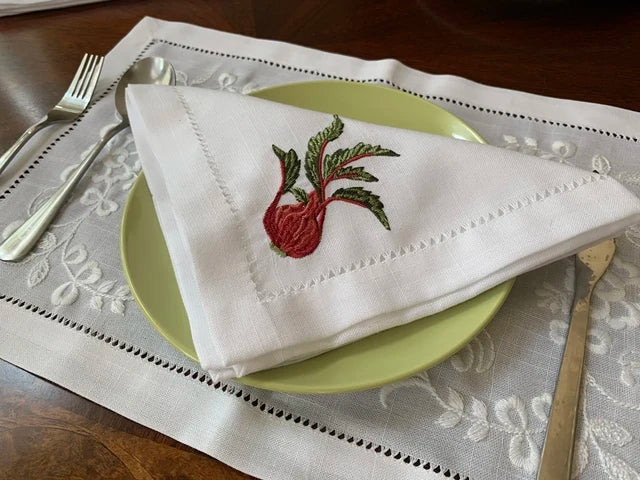 Embroidered vegetable table napkin linen cotton country style