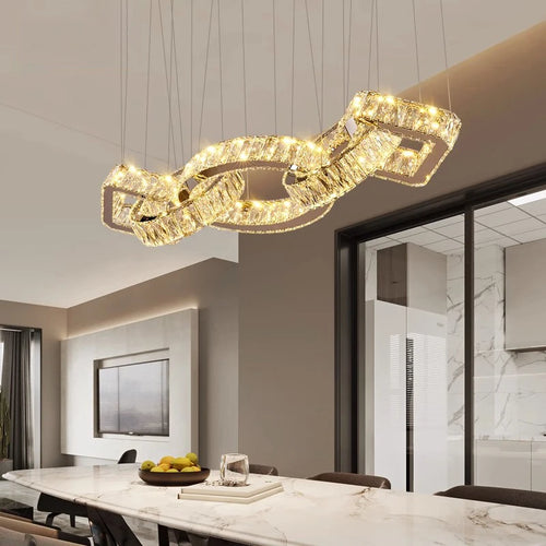 Modern golden crystal design chandelier for dining room indoor lighting - vue 4 sur 8