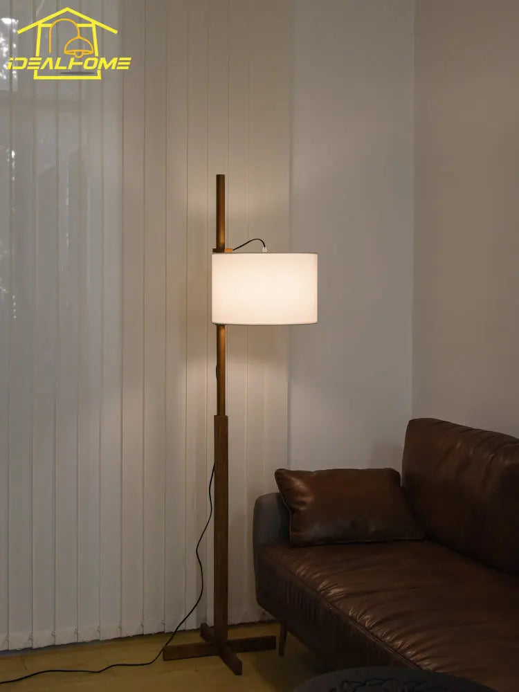 Japanese wabi-sabi solid wood floor lamp with adjustable modern lighting