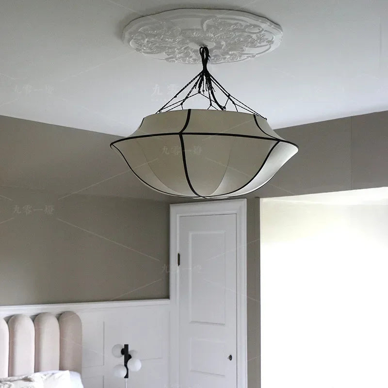 Nordic retro fabric chandelier for indoor decoration - vue 4 sur 9