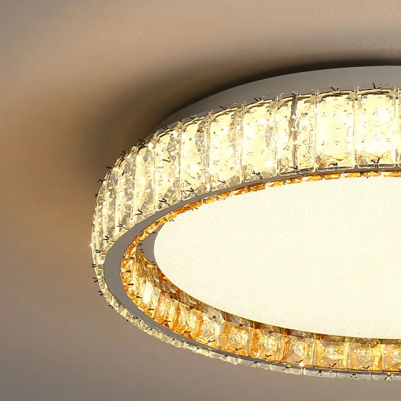 Gold ring ceiling light with luxury crystals and adjustable LED - vue 5 sur 6