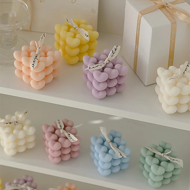 handmade decorative heart cube scented candle in soy wax