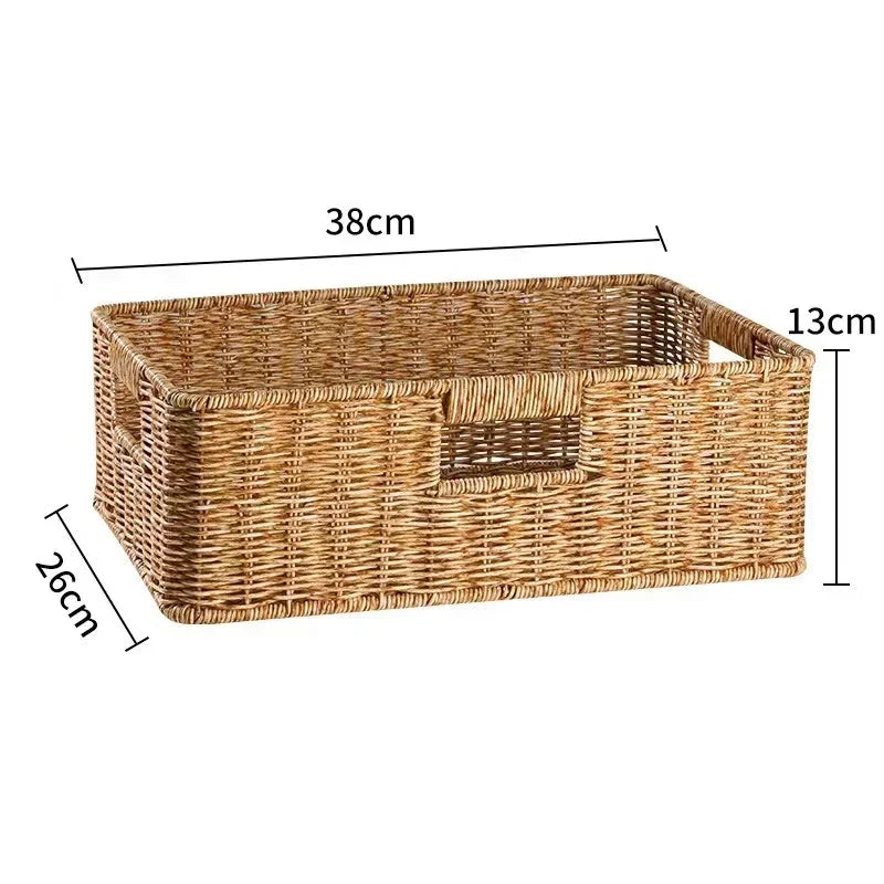 Strong Rectangle Woven Storage Basket with Handles, Waterproof Plastic Baskets for Home Toy Storage, Nest - vue 14 sur 15