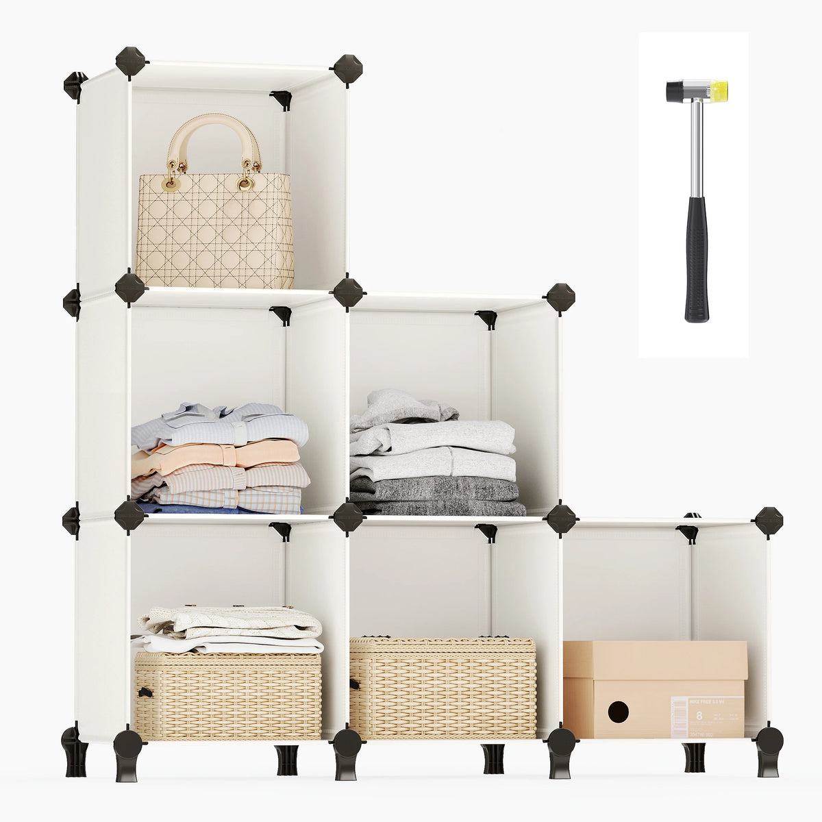 SONGMICS 6 Cube Storage Unit, Modular Plastic Cube Storage Organizer with Feet, Shoe Rack, Each Cube 30 x 30 x 30 cm