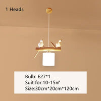 Nordic solid wood chandelier with birds