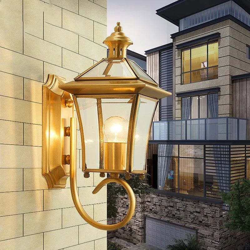 Antique outdoor wall light in retro glass and copper - vue 3 sur 7