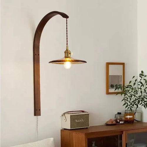 Japanese wooden wall light with retro ceramic lampshade - vue 3 sur 17