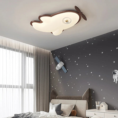 Wooden airplane ceiling light for children's bedroom with playful design - vue 2 sur 12
