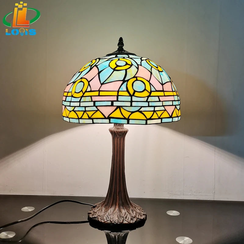 Antique Mediterranean style Tiffany table lamp for interior decor