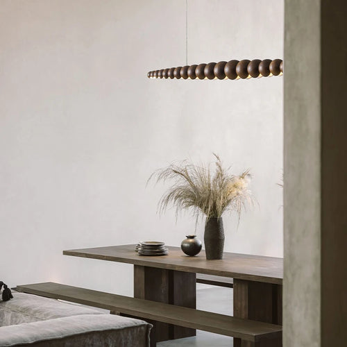 Wooden pendant light modern LED linear lamp for kitchen island, dining room, living room and office - vue 5 sur 9